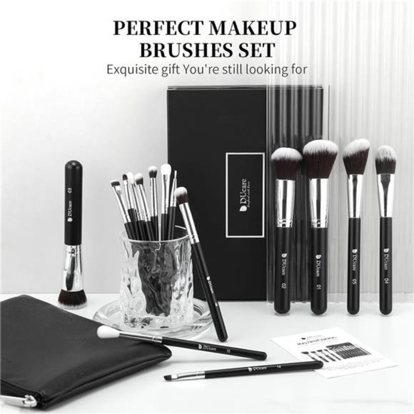 Makeup Brushes 15Pcs Makeup Brush Set with Bag Kabuki Foundation Blending Blush - Picture 2 of 7